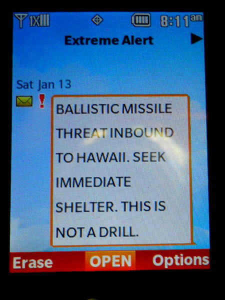 Text from civil defense about incoming ballistic missles