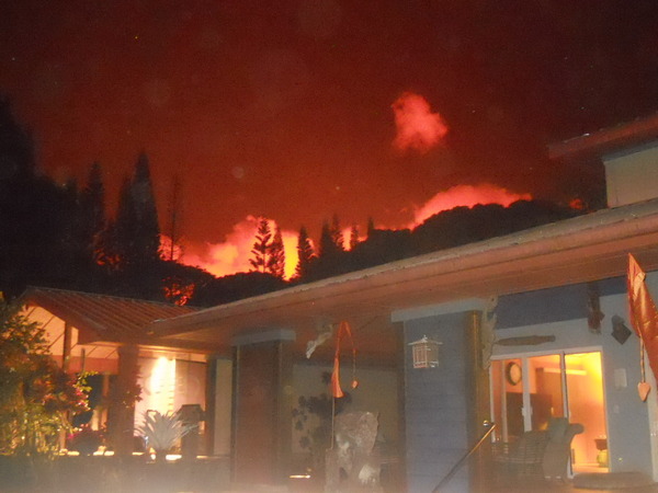 viewing the lava glow from the swimming pool at night