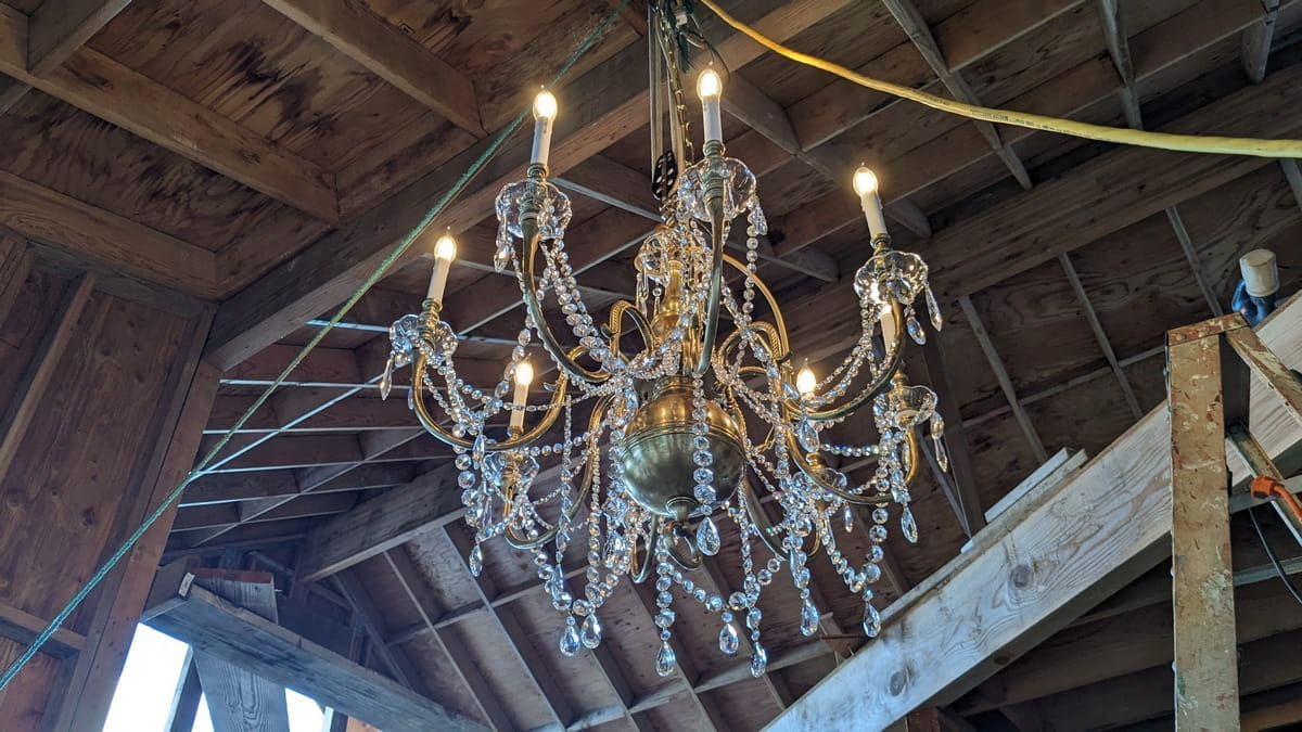 center view of chandelier with crystals added